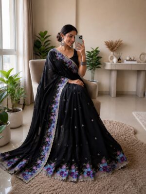 Soft Crush Silk Embroidered Saree with Running Blouse