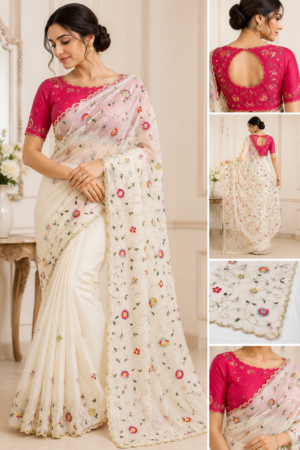 Krishna Embroidered Georgette Saree